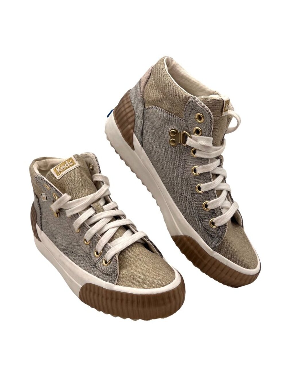 Keds High-Top Sneakers Womens Size 6.5 Lace-Up Metallic Silver Gold Rubber Sole - Picture 1 of 15